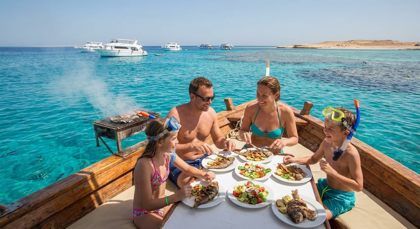 Snorkeling and BBQ boat trips for families in Hurghada